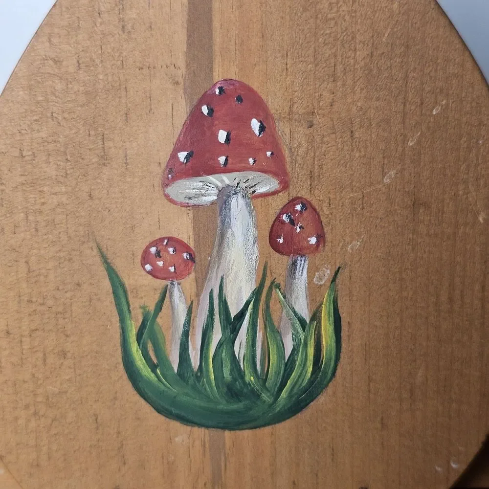 Handmade Hand-Painted Wooden Mushroom Napkin Holder Cottagecore Rustic Folk Art